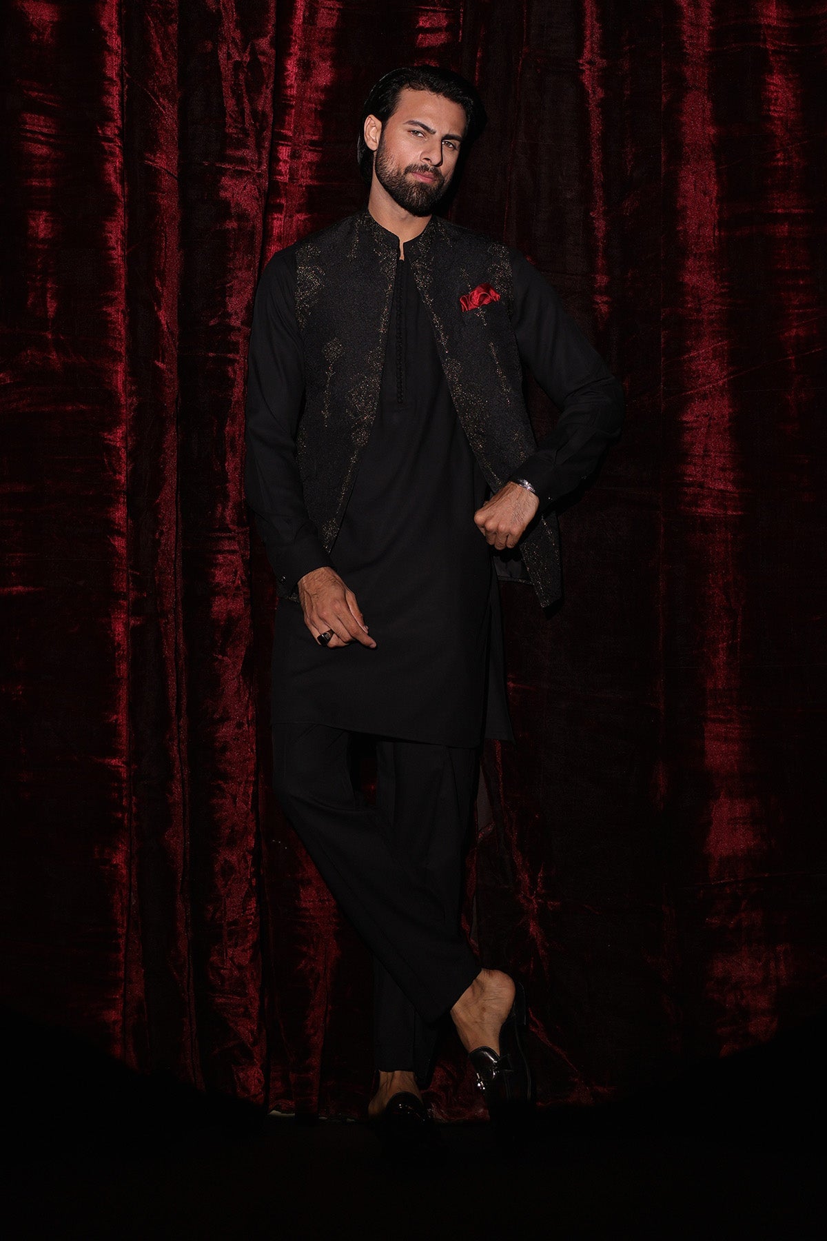 Black Embroidered Waistcoat - WC-297