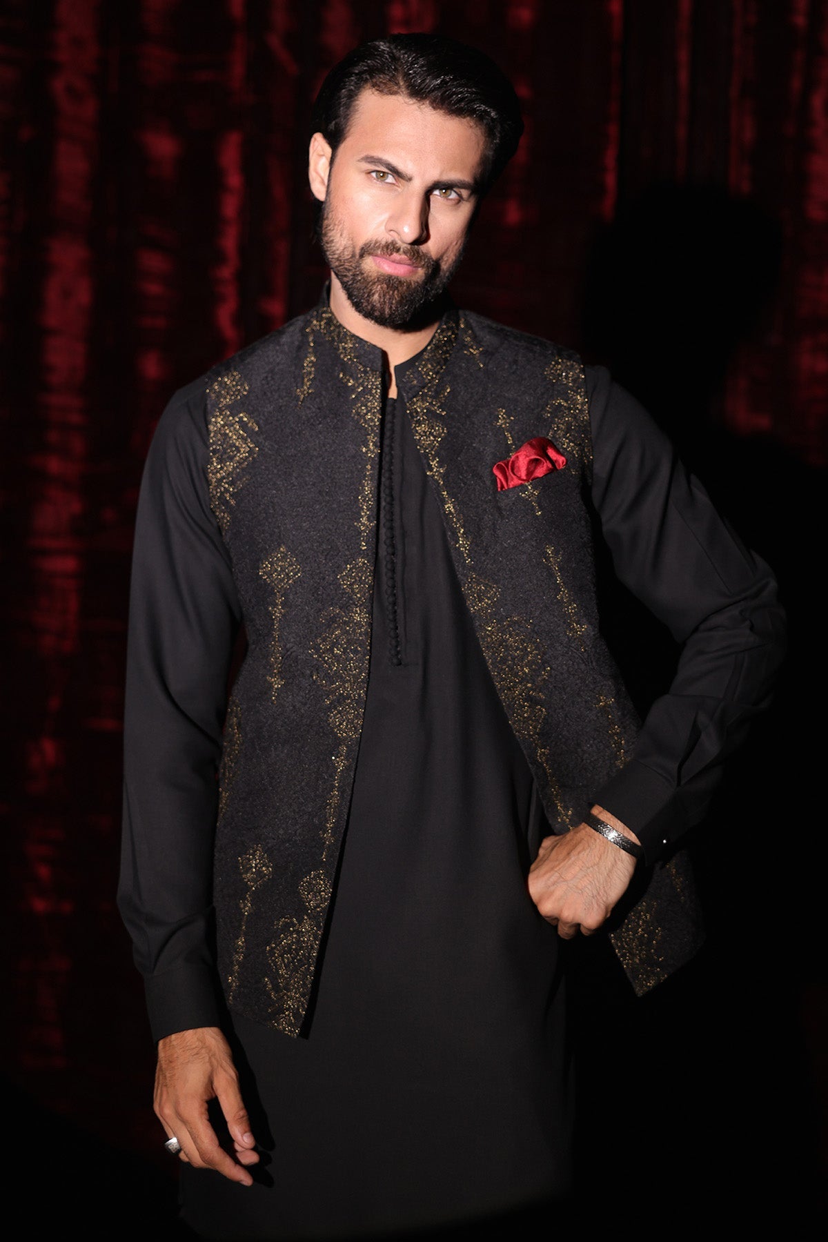 Black Embroidered Waistcoat - WC-297