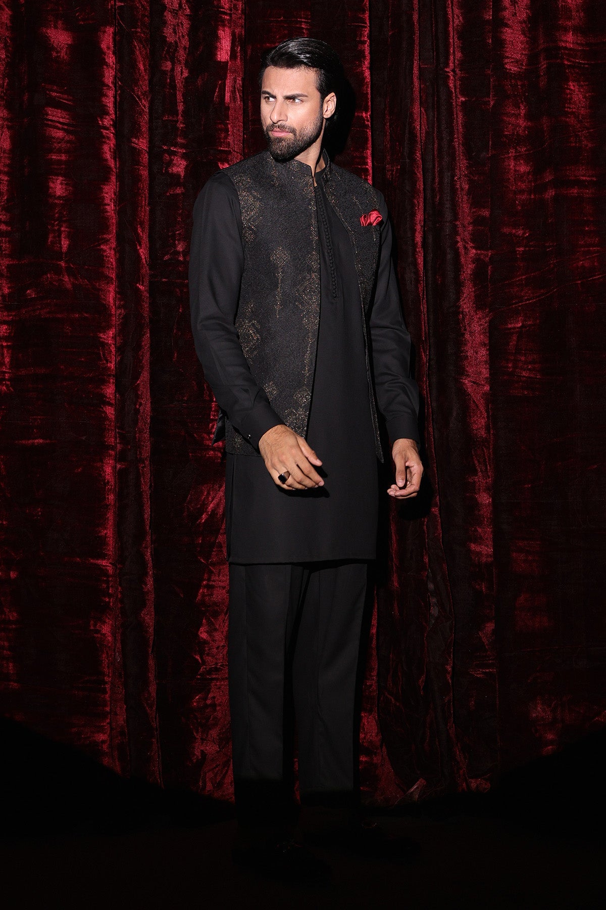 Black Embroidered Waistcoat - WC-297