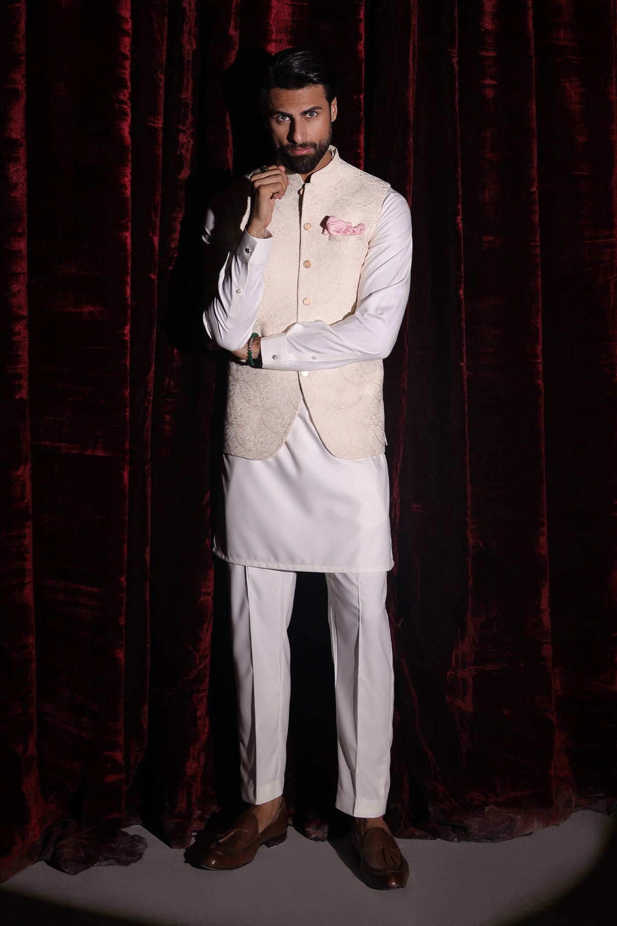 Off-White Embroidered Waistcoat - WC-292