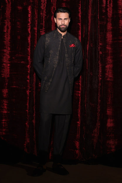 Black Embroidered Waistcoat - WC-297