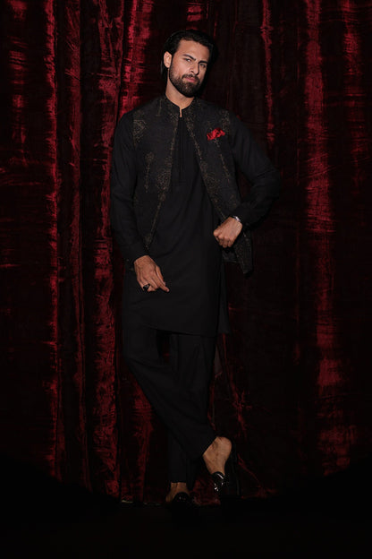 Black Embroidered Waistcoat - WC-297