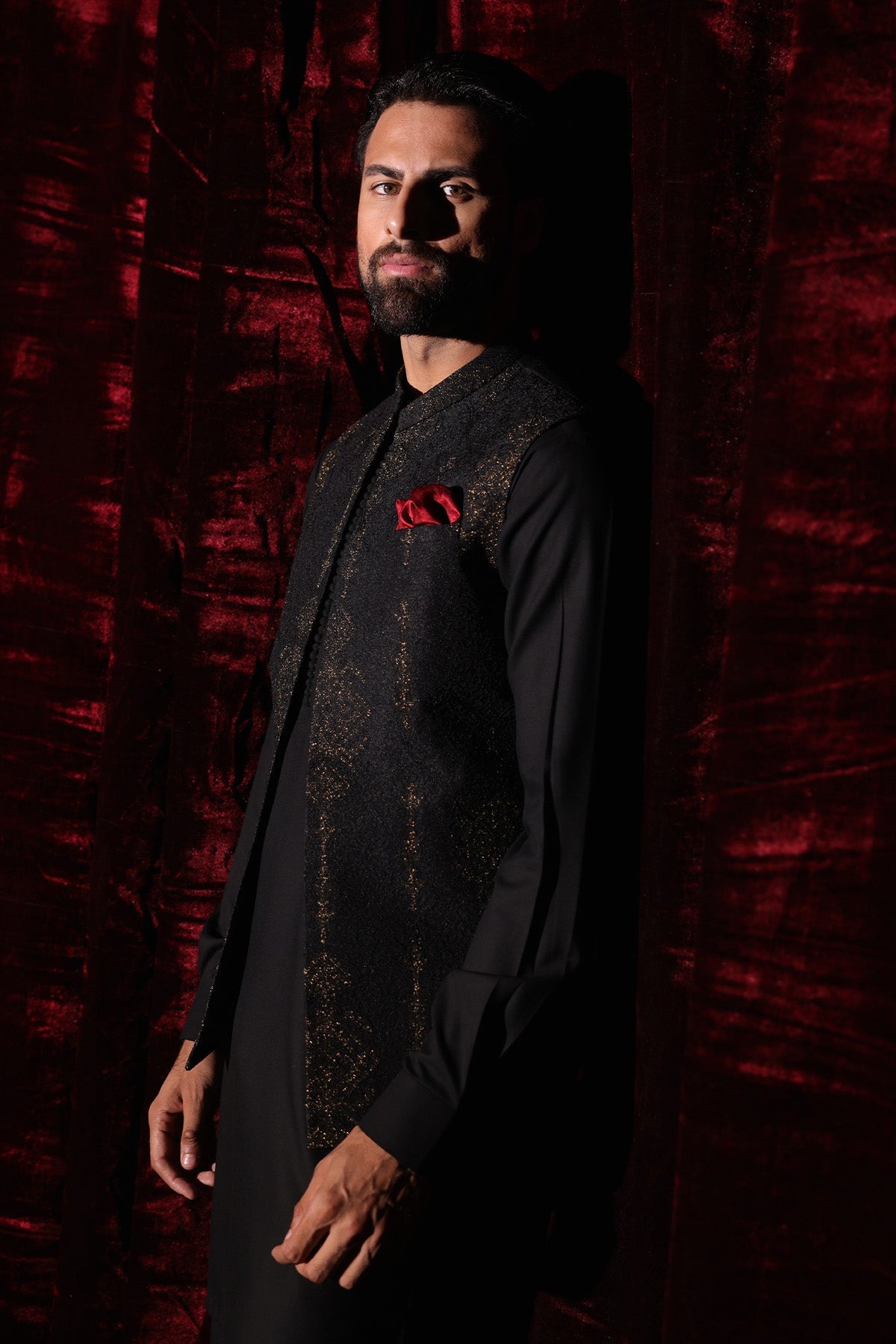 Black Embroidered Waistcoat - WC-297