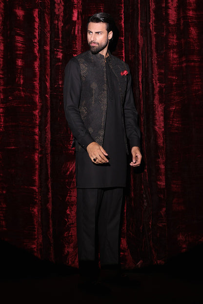 Black Embroidered Waistcoat - WC-297