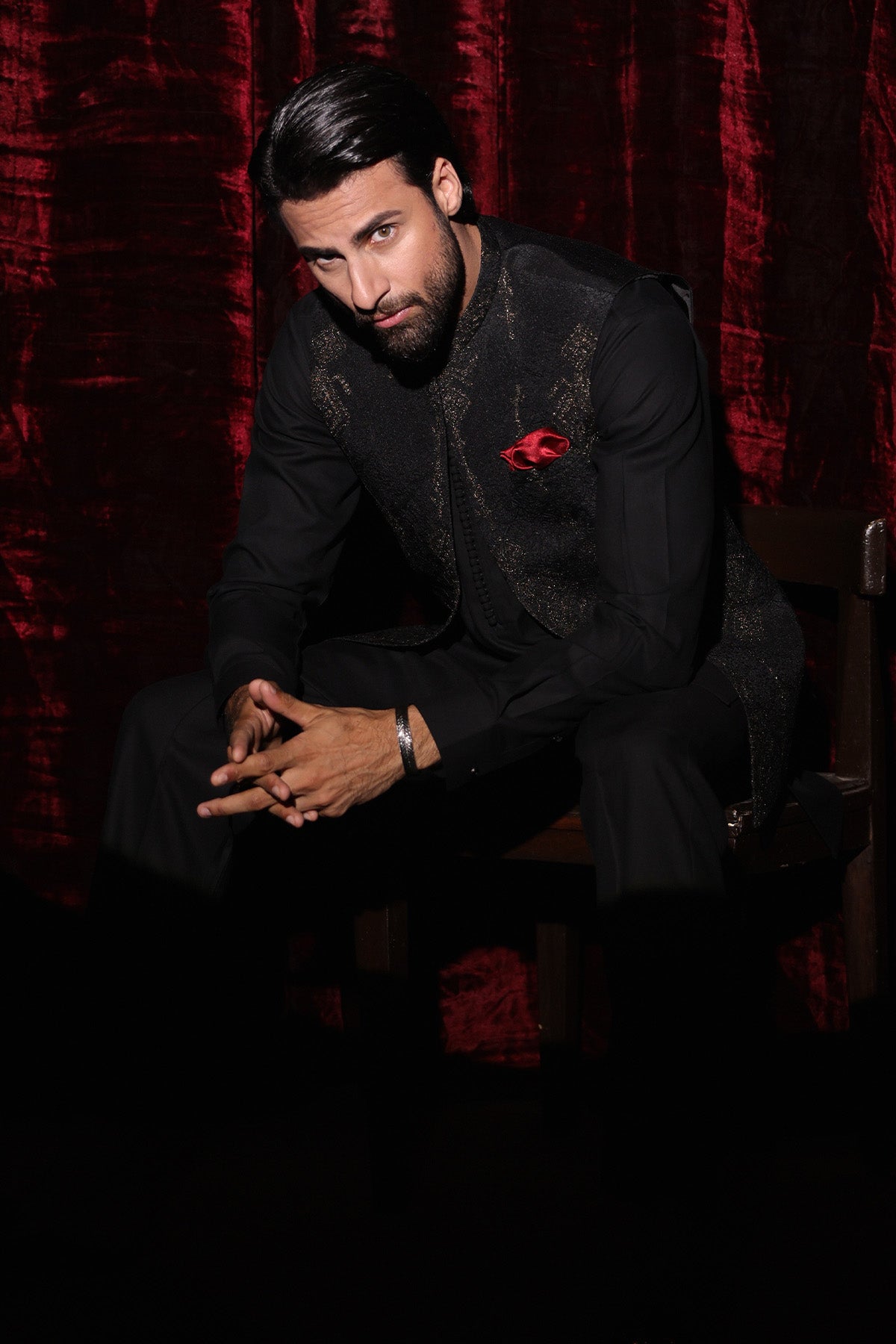 Black Embroidered Waistcoat - WC-297