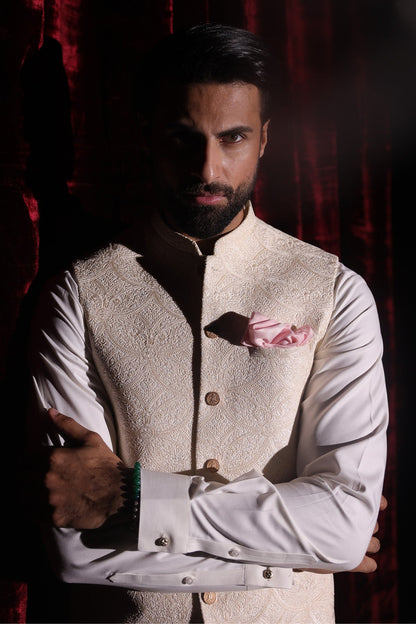 Off-White Embroidered Waistcoat - WC-292