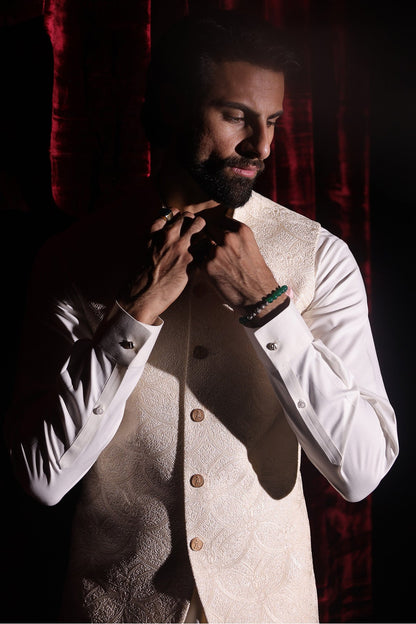 Off-White Embroidered Waistcoat - WC-292