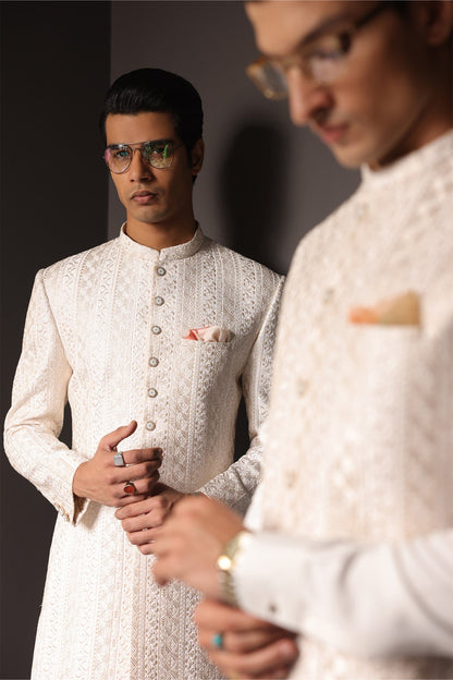 Mens White Pakistani Sherwani