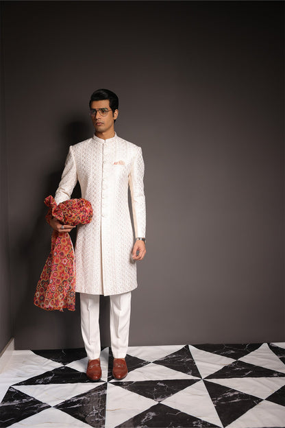 Mens White Pakistani Sherwani