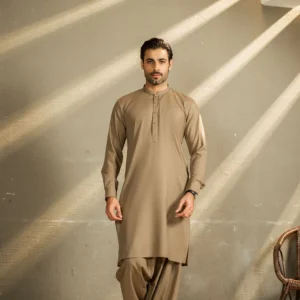 Beige Embroidered Kameez Shalwar C-10216