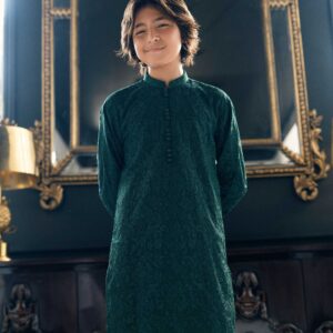 Bottle Green Embroidered Kurta Trouser K-3722