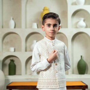 White Embroidered Waistcoat Suit KD - 11
