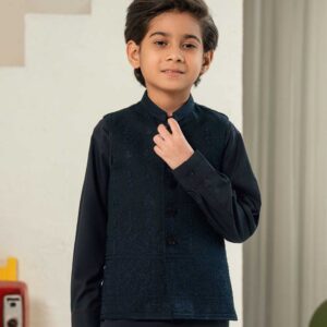 Deep Blue Embossed Embroidered Waistcoat KD - 22