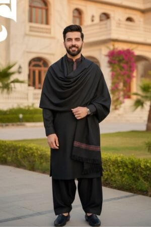 Midnight Heritage Winter Shawl Suit – Premium Winter Suiting | A-091