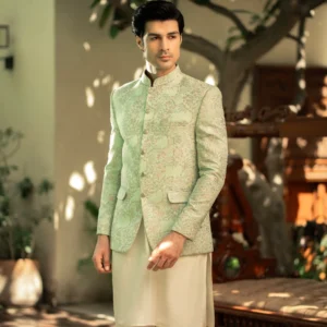 Mint Green Embroidered Prince Coat PC-569