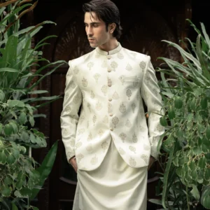 White Gold Embroidered Prince Coat PC-587