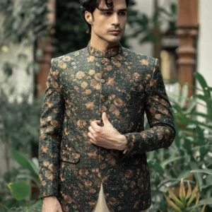 Bottle Green Embroidered Prince Coat PC-586
