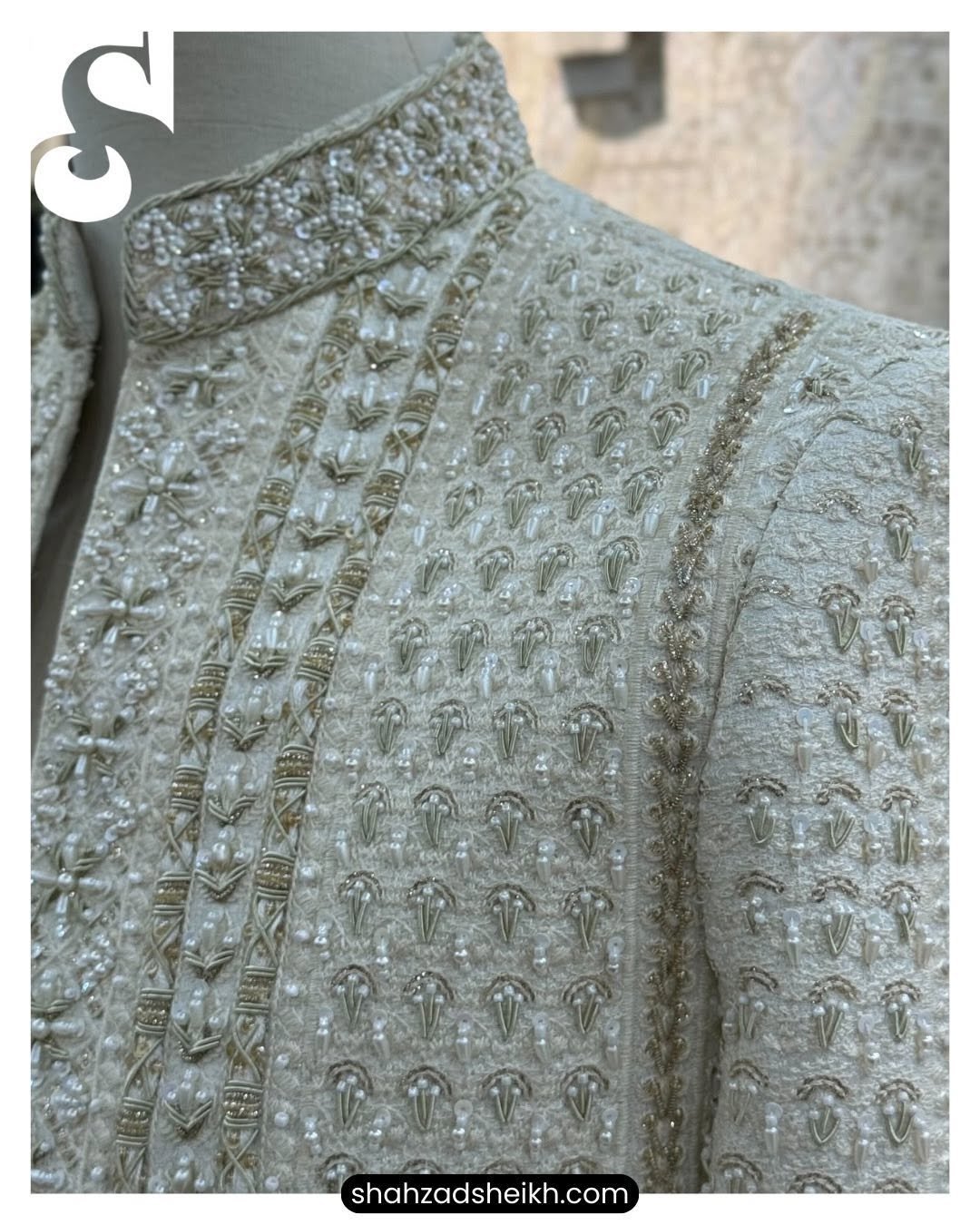 Ivory Regal Masuri Prince Coat – Handcrafted Tilla Filling on Raw Silk Base - Image 5