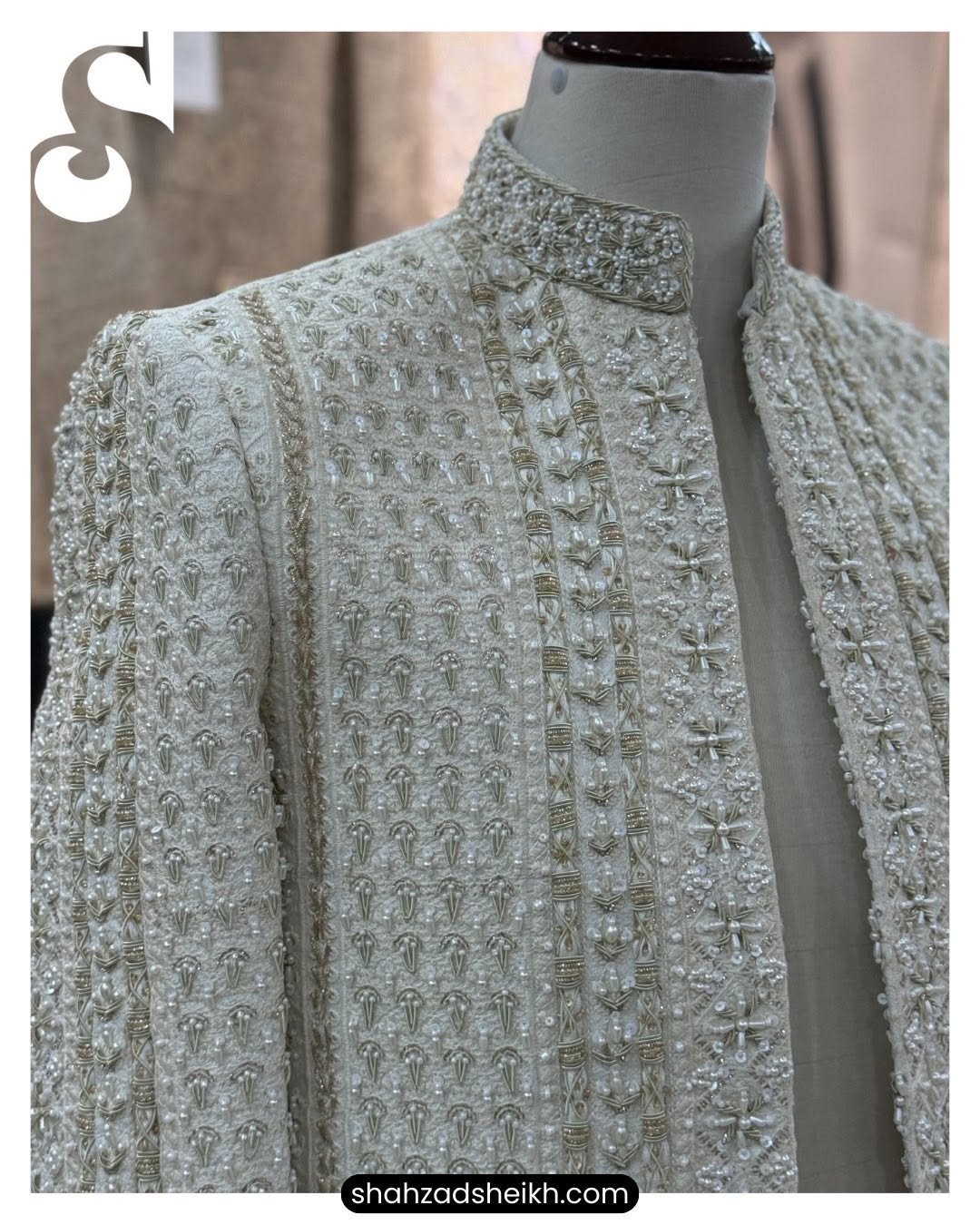 Ivory Regal Masuri Prince Coat – Handcrafted Tilla Filling on Raw Silk Base - Image 4