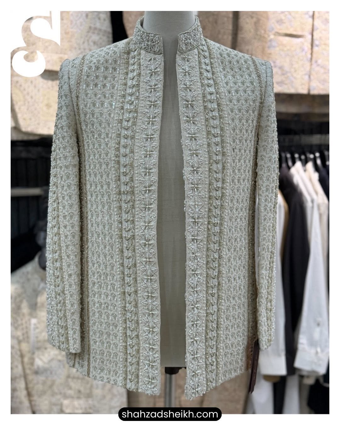 Ivory Regal Masuri Prince Coat – Handcrafted Tilla Filling on Raw Silk Base - Image 3