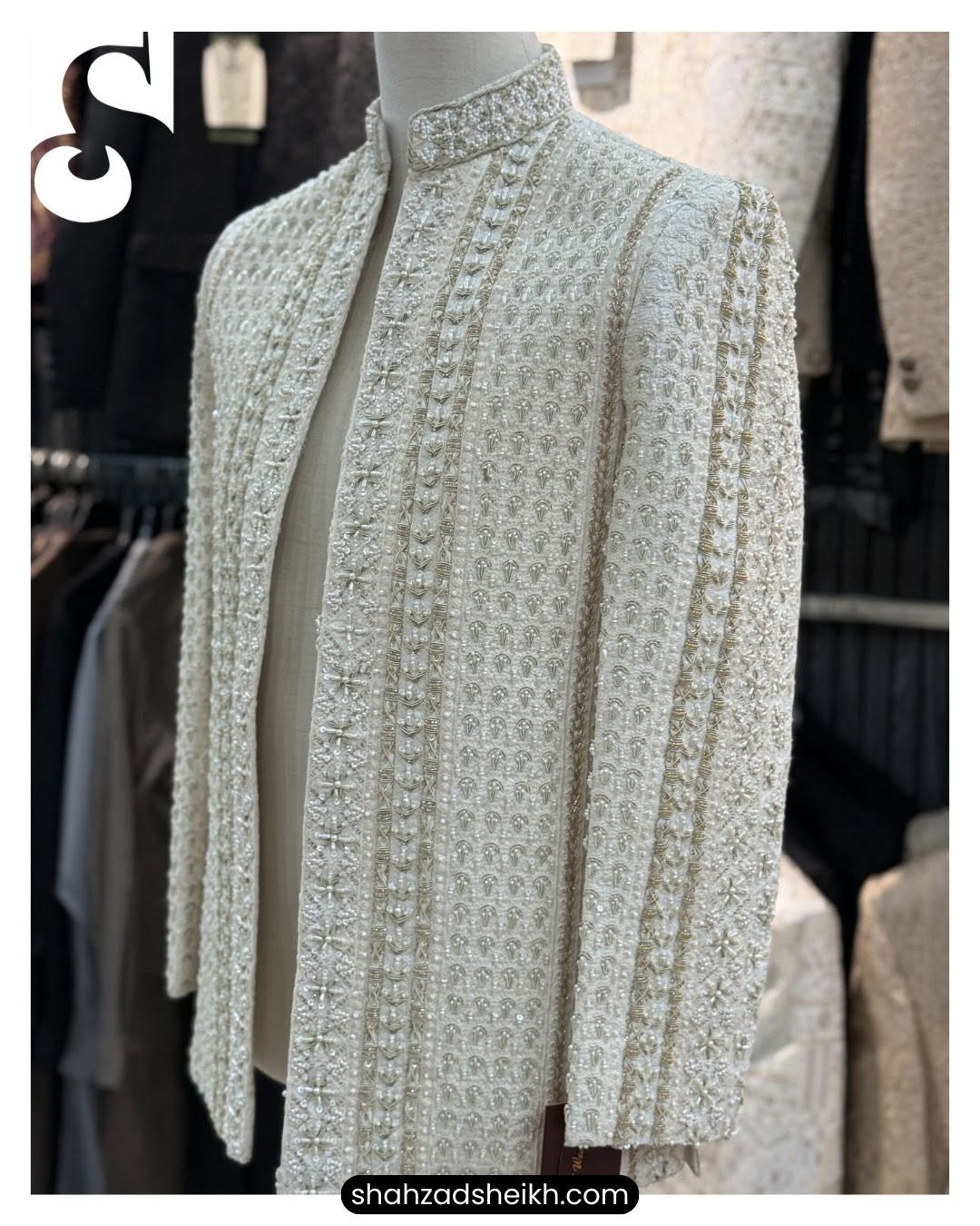 Ivory Regal Masuri Prince Coat – Handcrafted Tilla Filling on Raw Silk Base - Image 2