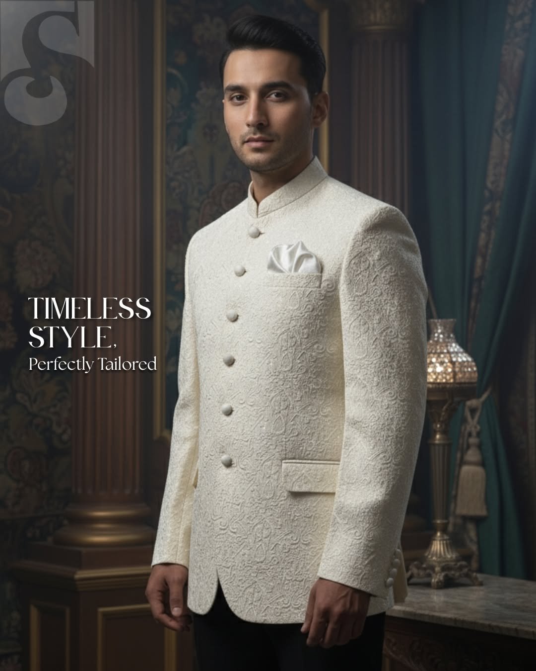 Royal Ivory Raw Silk Prince Coat – Premium Thread Embroidery | PC-082