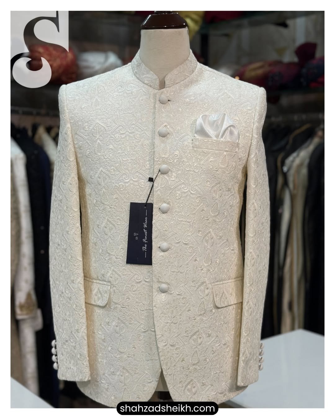 Royal Ivory Raw Silk Prince Coat – Premium Thread Embroidery | PC-082 - Image 5