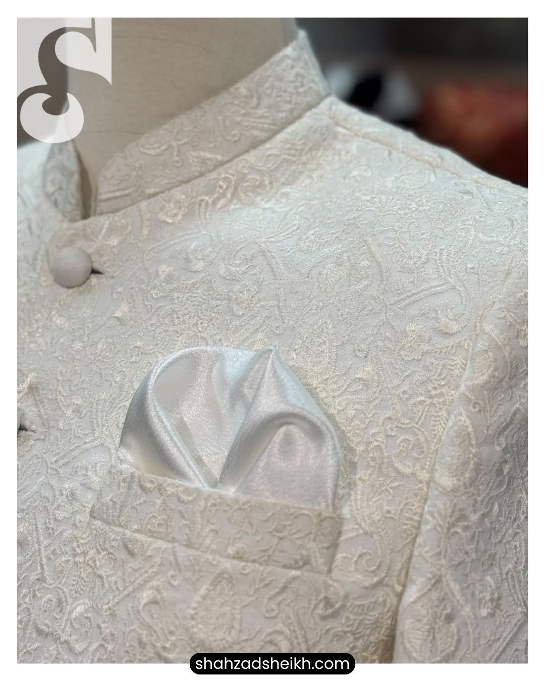 Royal Ivory Raw Silk Prince Coat – Premium Thread Embroidery | PC-082 - Image 4
