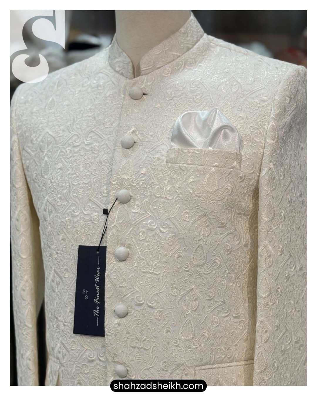 Royal Ivory Raw Silk Prince Coat – Premium Thread Embroidery | PC-082 - Image 3