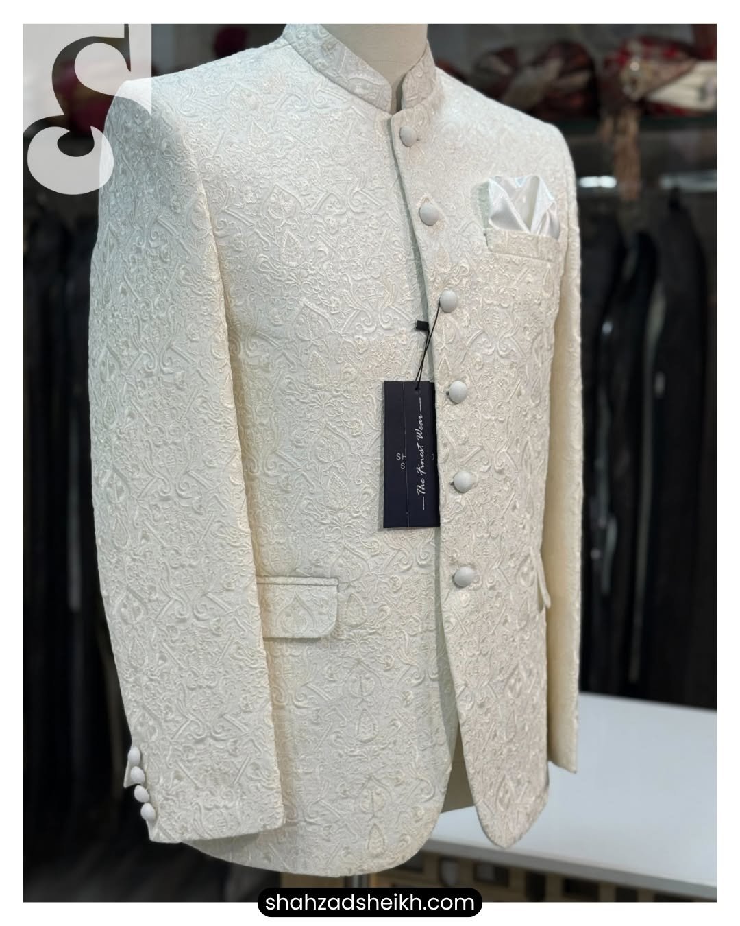 Royal Ivory Raw Silk Prince Coat – Premium Thread Embroidery | PC-082 - Image 2