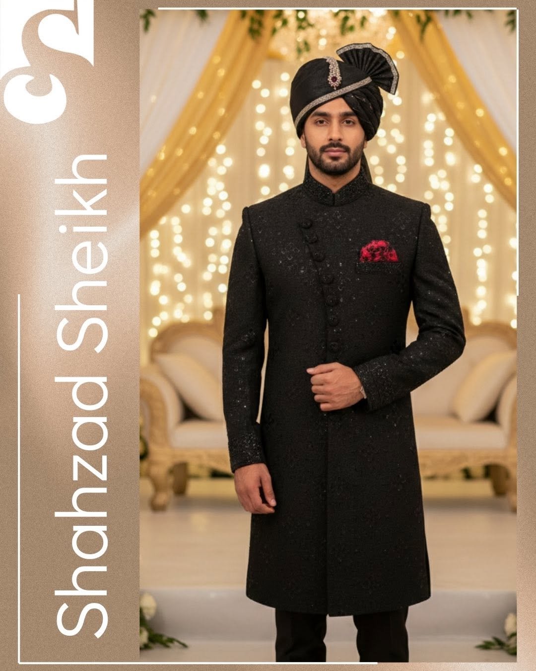 Black Anarkali Handcrafted Sherwani – Raw Silk | TDS-025