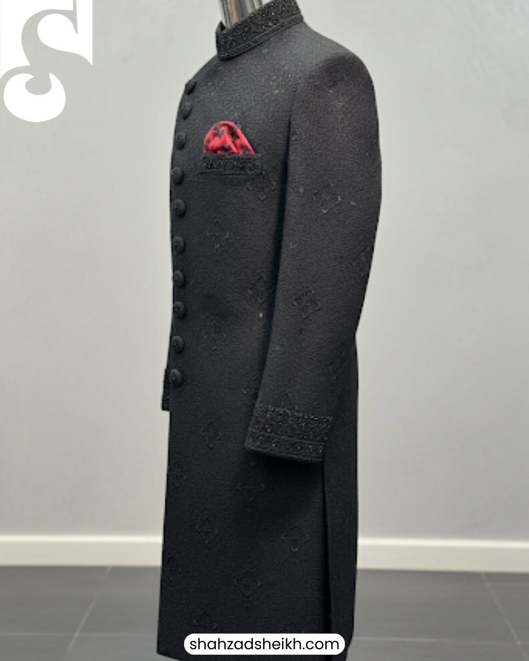 Black Anarkali Handcrafted Sherwani – Raw Silk | TDS-025 - Image 4