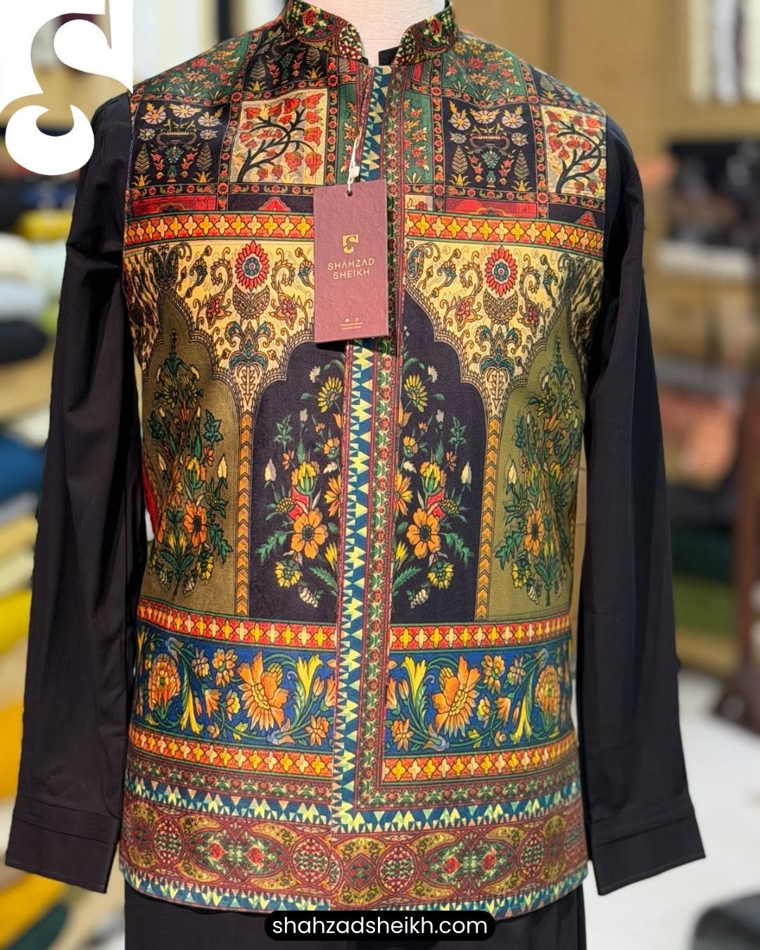 Heritage Mosaic Block Printed Velvet Waistcoat – WC-602 - Image 4