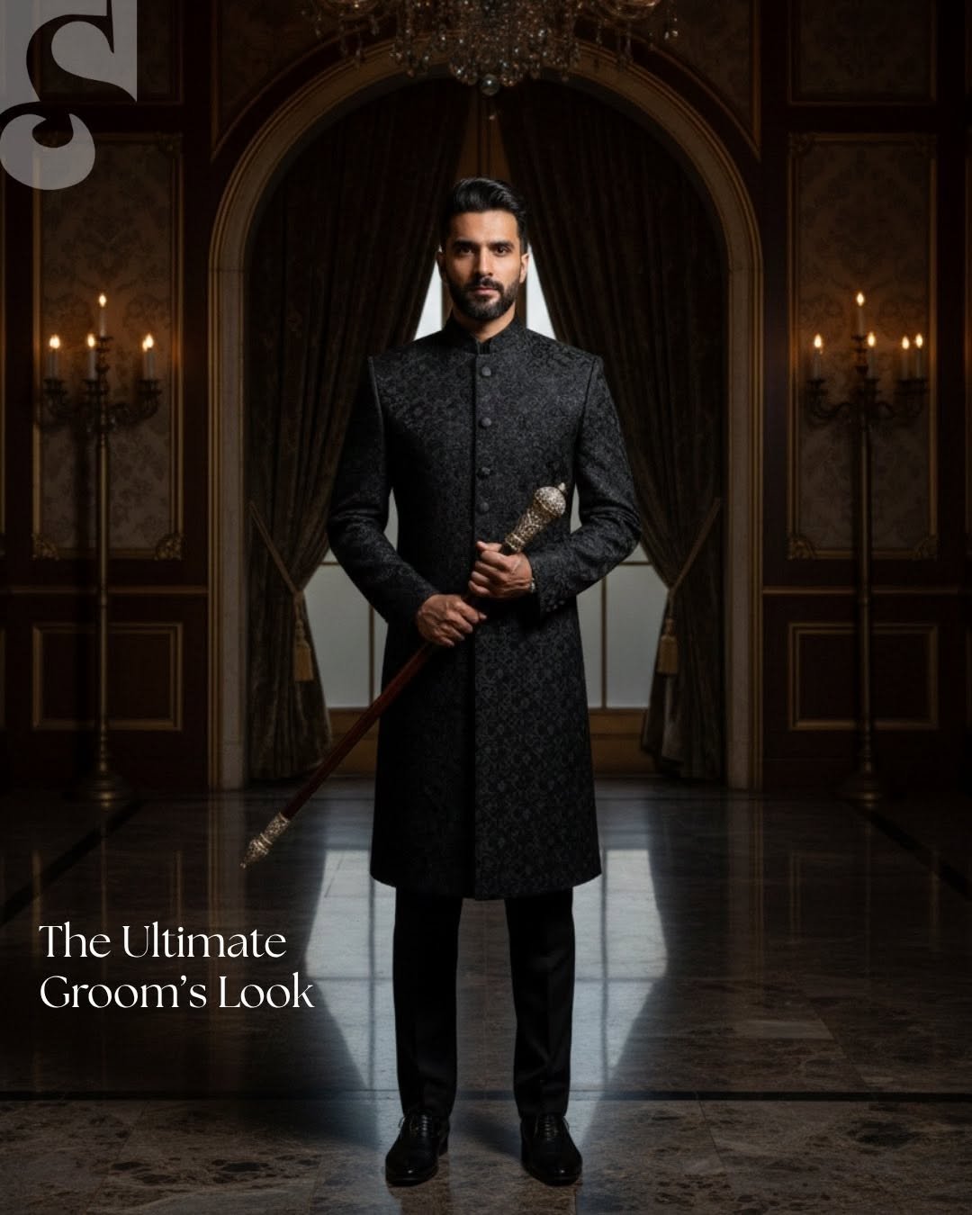 Midnight Royale Front Open Sherwani – Premium Raw Silk Thread Embroidery | GSS-021