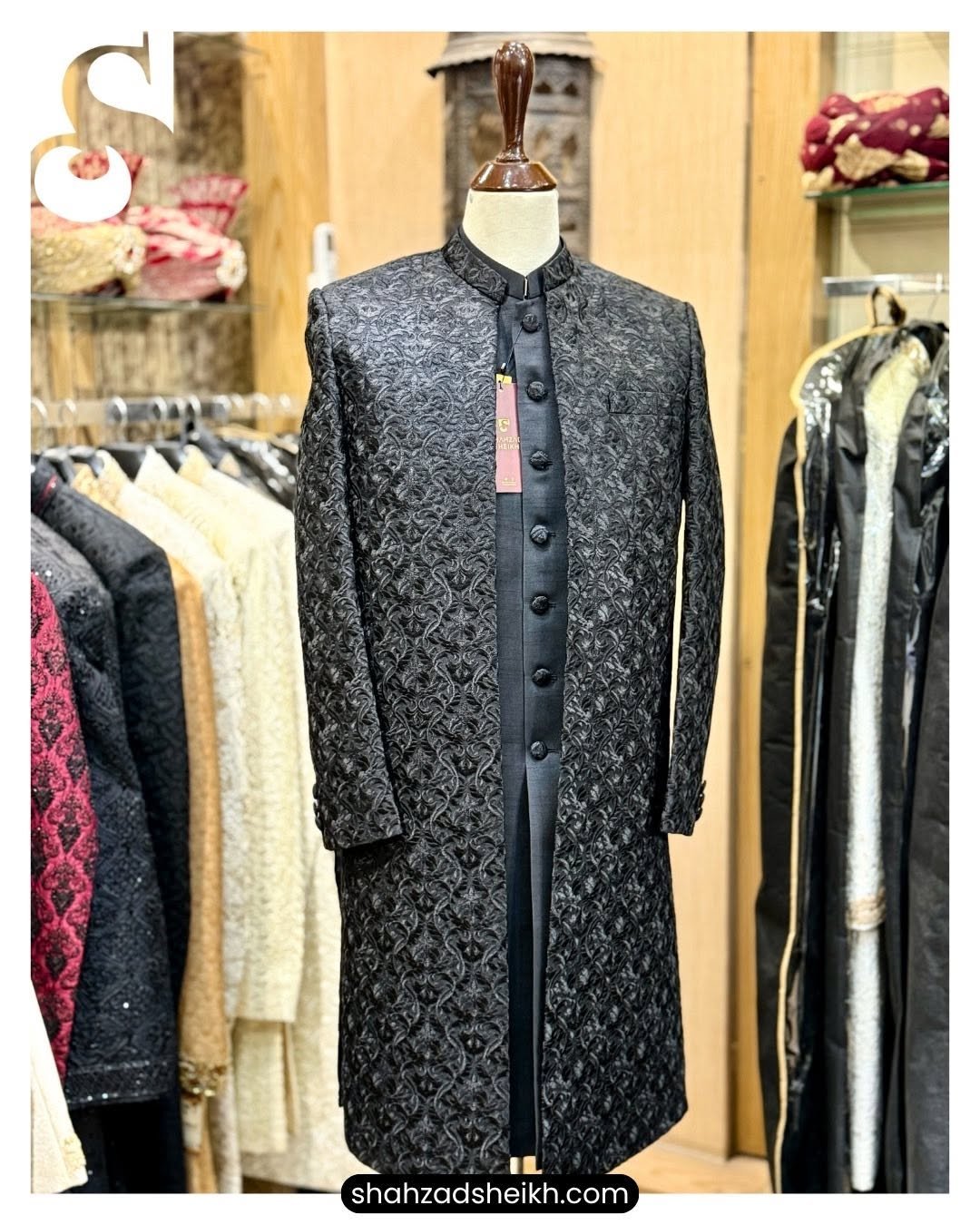 Midnight Royale Front Open Sherwani – Premium Raw Silk Thread Embroidery | GSS-021 - Image 4