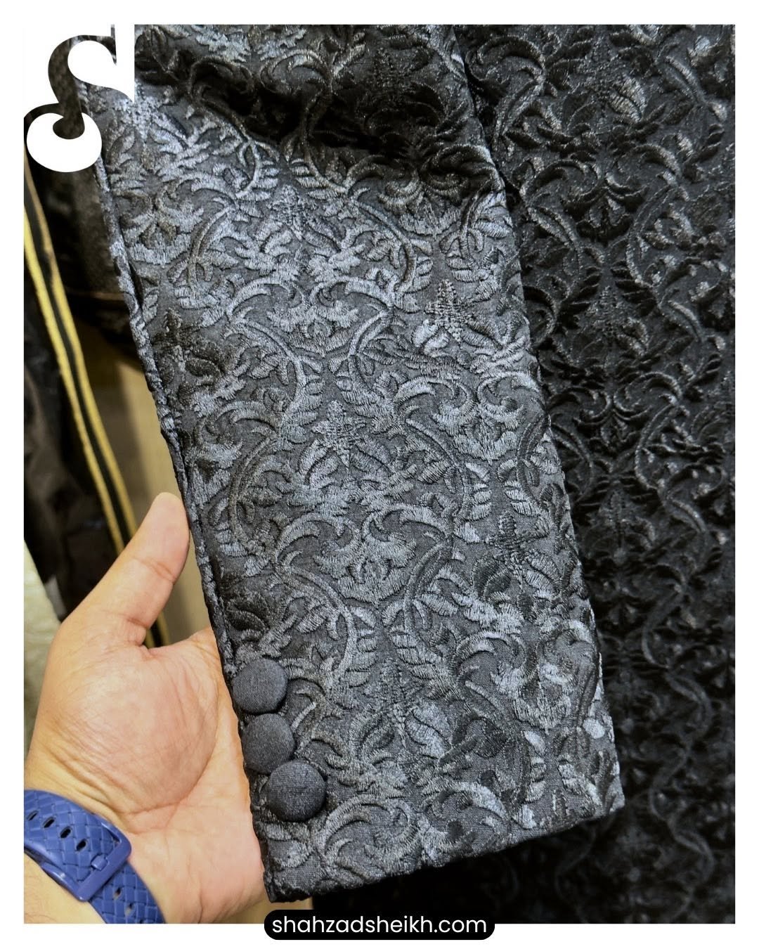 Midnight Royale Front Open Sherwani – Premium Raw Silk Thread Embroidery | GSS-021 - Image 3