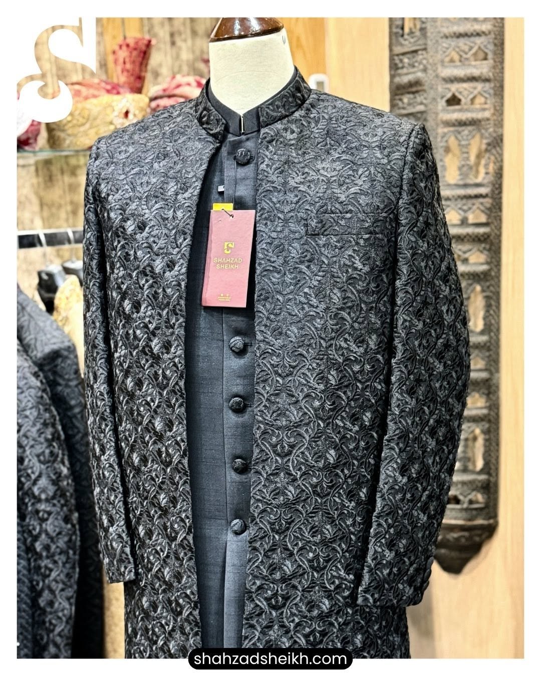 Midnight Royale Front Open Sherwani – Premium Raw Silk Thread Embroidery | GSS-021 - Image 2