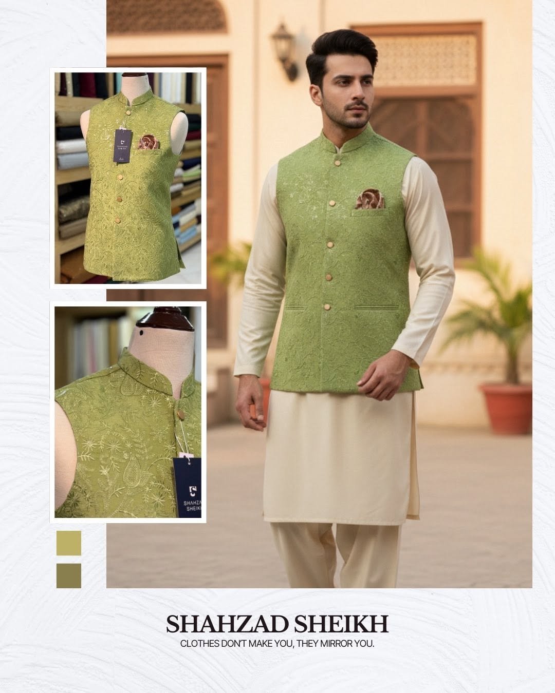 Mehndi Royale Masuri Waistcoat – Thread & Glitter Embroidery | WC-602