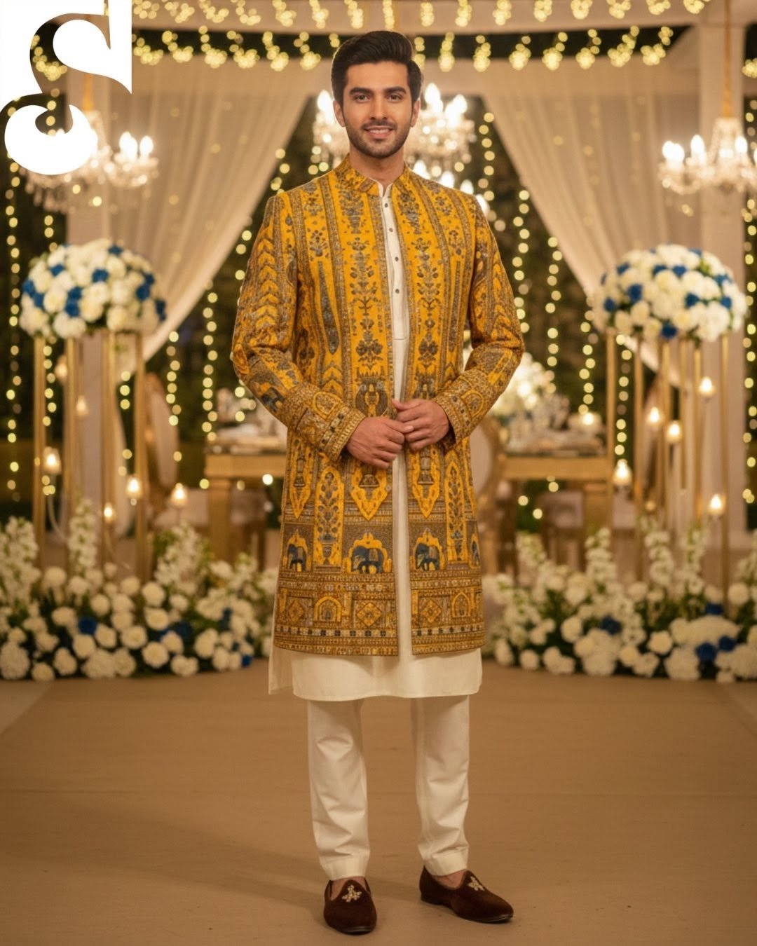 Golden Heritage Raw Silk Gown Suit – Exclusive Multi-Thread Embroidery | GS-012