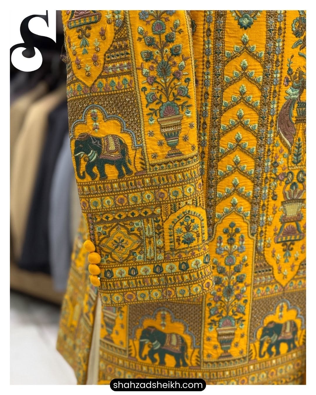 Golden Heritage Raw Silk Gown Suit – Exclusive Multi-Thread Embroidery | GS-012 - Image 5