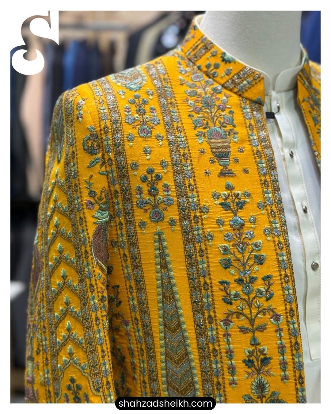 Golden Heritage Raw Silk Gown Suit – Exclusive Multi-Thread Embroidery | GS-012 - Image 3