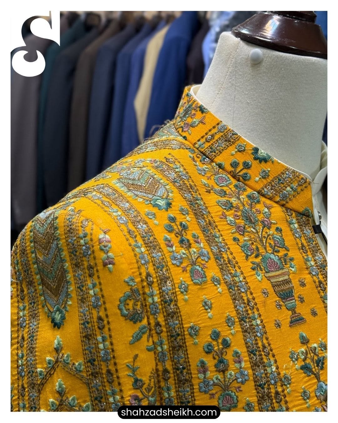 Golden Heritage Raw Silk Gown Suit – Exclusive Multi-Thread Embroidery | GS-012 - Image 4