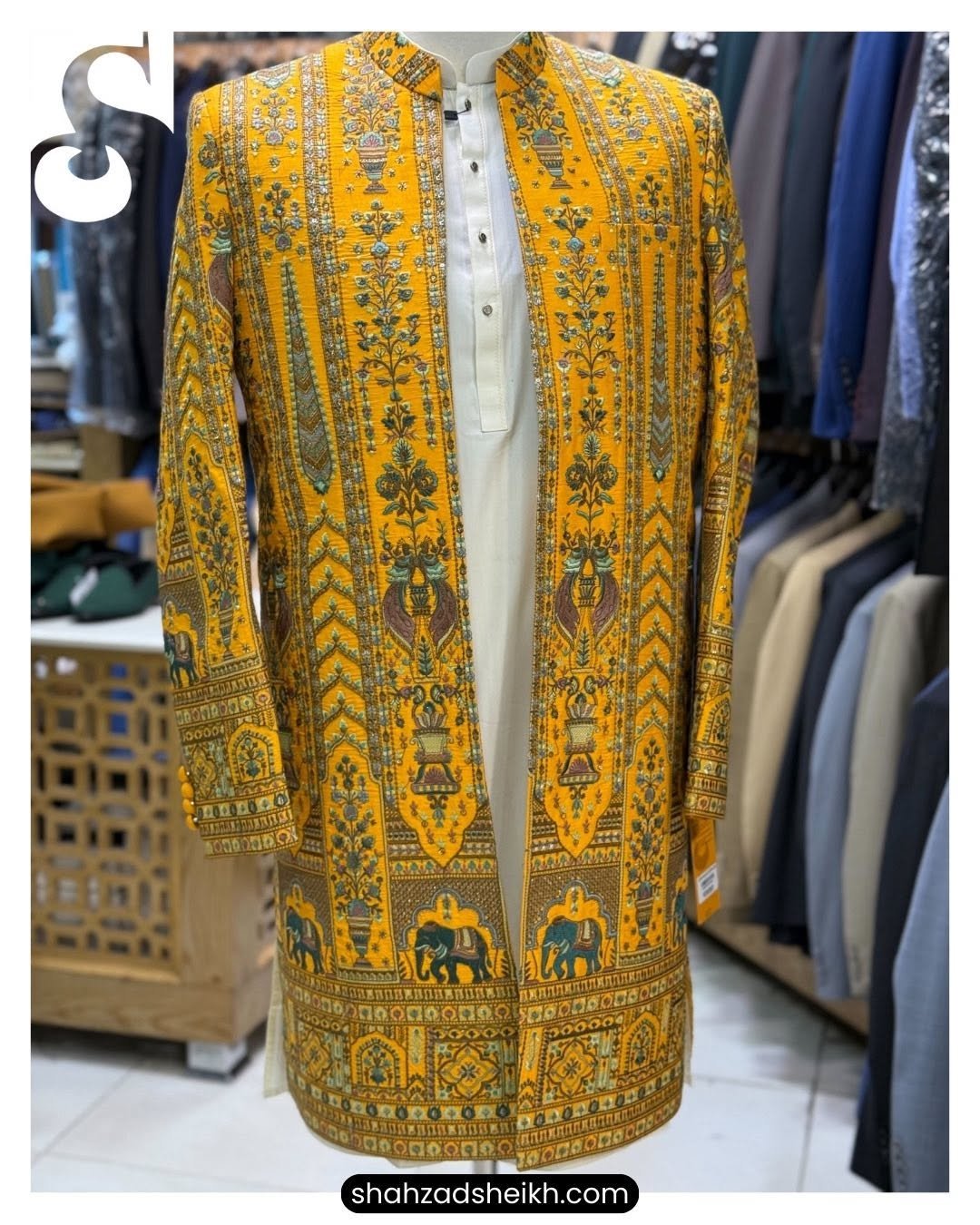 Golden Heritage Raw Silk Gown Suit – Exclusive Multi-Thread Embroidery | GS-012 - Image 2