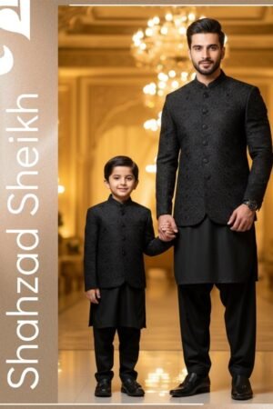 Midnight Black Hand-Embroidered Prince Coat – Premium Raw Silk | PC-0185