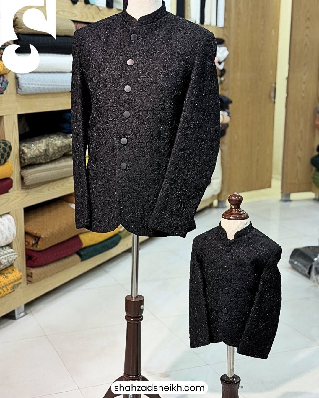 Midnight Black Hand-Embroidered Prince Coat – Premium Raw Silk | PC-0185 - Image 4