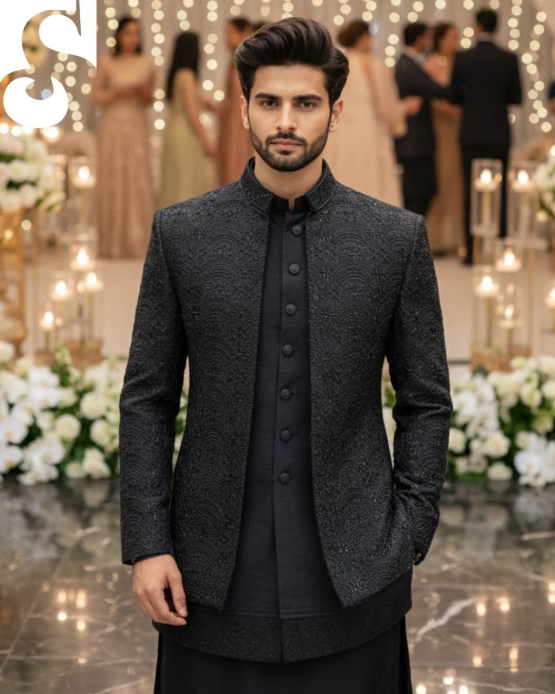 Black Royale Handcrafted Prince Suit With Full Inner & Pant – Raw Silk | TDPC-085