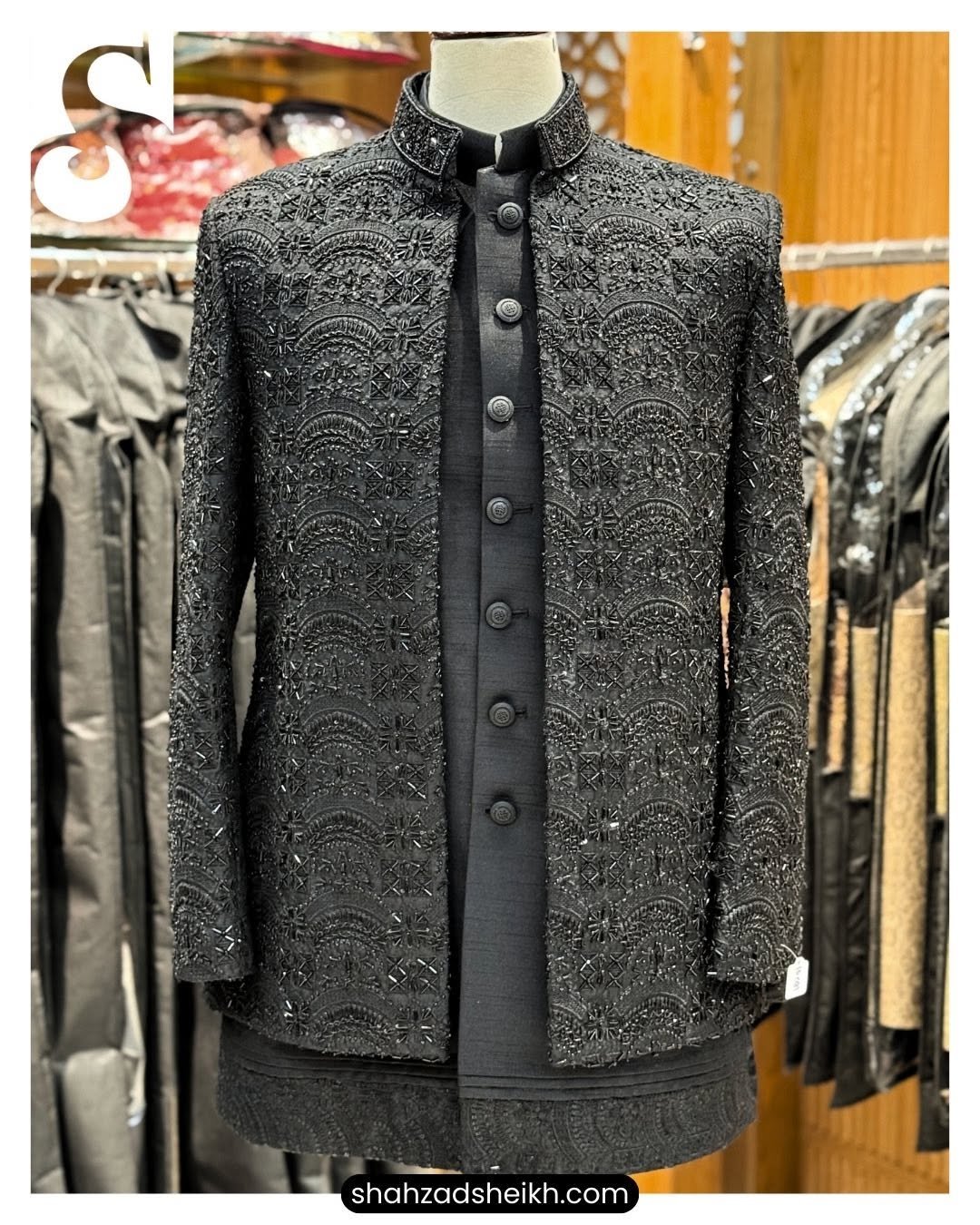 Black Royale Handcrafted Prince Suit With Full Inner & Pant – Raw Silk | TDPC-085 - Image 5