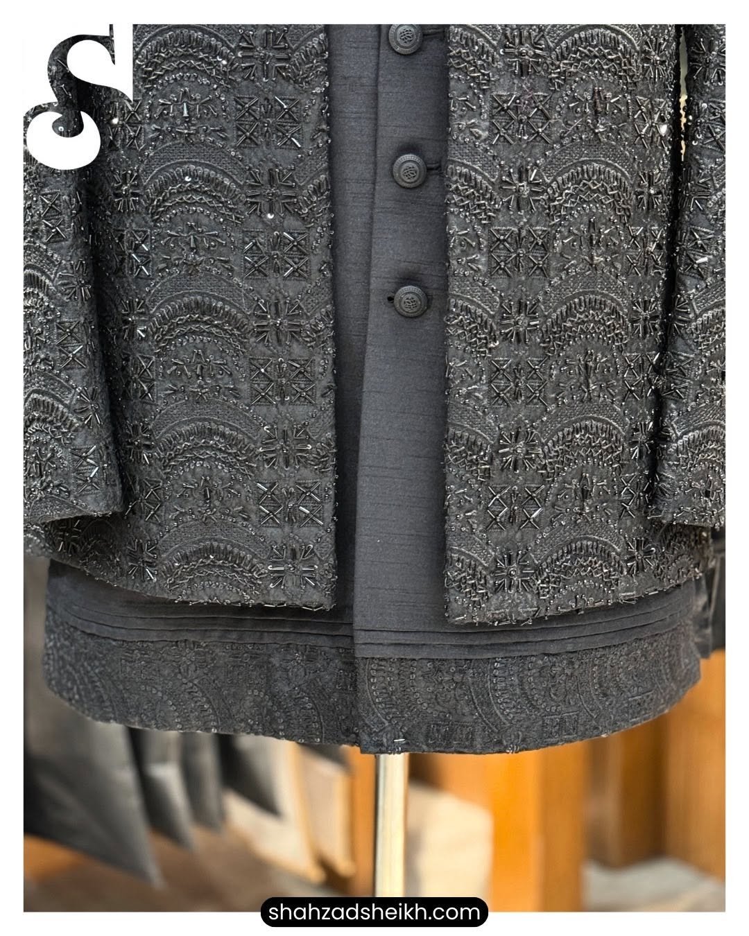 Black Royale Handcrafted Prince Suit With Full Inner & Pant – Raw Silk | TDPC-085 - Image 4