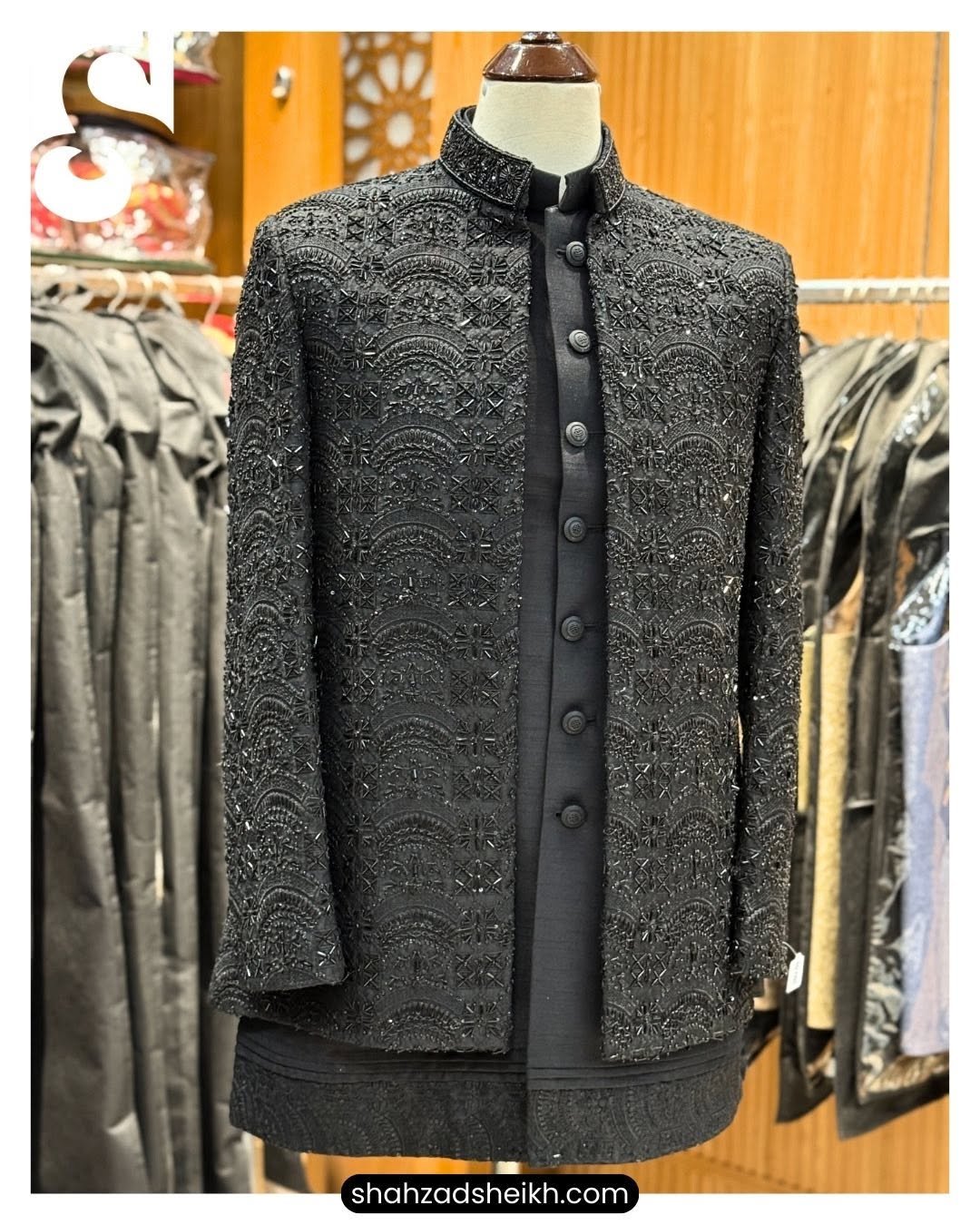 Black Royale Handcrafted Prince Suit With Full Inner & Pant – Raw Silk | TDPC-085 - Image 2
