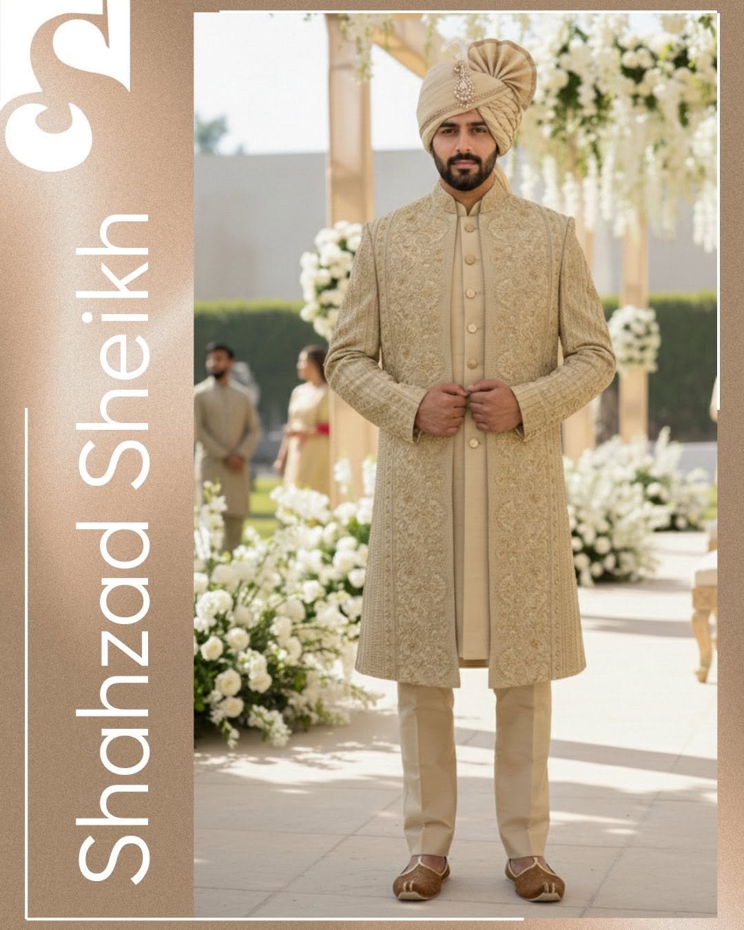 Royal Golden Front-Open Hand-Embroidered Sherwani – Raw Silk | TDS-024